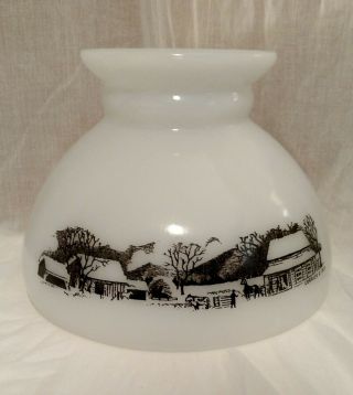 Currier And Ives White Milk Glass 8 " Lamp Shade With Farm Scene
