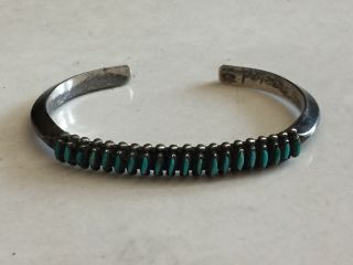 Vintage Native American Zuni Needlepoint Sterling Silver & Turquoise Bracelet