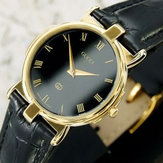 Authentic Gucci 3400m Black Dial Gold Plated Quartz Mens Wrist Watch