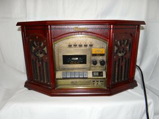 Vintage Memorex Mahogany Phonograph With Am/fm Radio,  Cassette,  Cd Player 9208m,