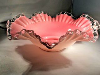 Antique Pink Cased Glass Bride Basket Insert Bowl Ruffled Edge Thanksgiving
