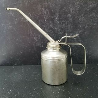 Vintage Plews Oiler Oil Can Long Neck Spout Thumb Pump