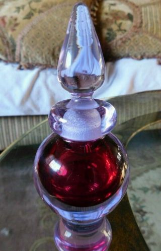 Vintage Heavy Cranberry/purple Perfume Bottle W/ Stopper Earlier 5 "