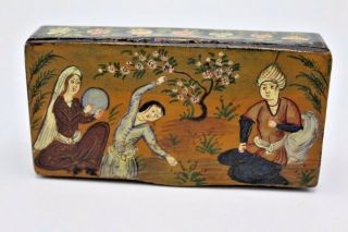 Vintage Hand Painted Persian Lacquered Rectangular Box W/ Landscape 4 " X 2 "