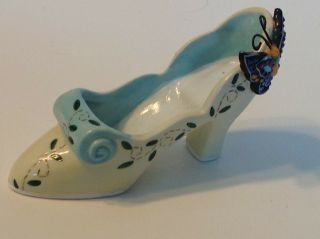 Ladies Shoe Figurine Porcelain Ivory Blue High Heel Butterfly