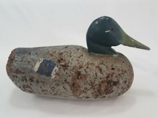 Vintage Cork Duck Decoy Gray With Green Head