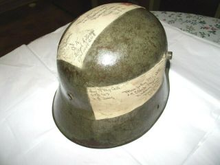 Ww I German Combat Helmet With Complete Liner - Mailed Home To Parents