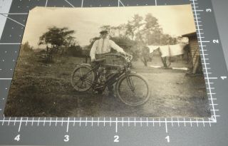 1910s Man W/ Harley Davidson? Motorcycle Motor Bike Cycle Vintage Snapshot Photo