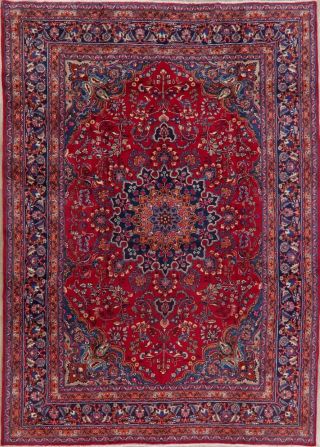 8x11 Traditional Vintage Floral Hand - Knotted Oriental Area Rug Red Wool Carpet