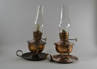 Vintage Copper Oil Lamp Wall Sconce Or Table.  Set Of 2