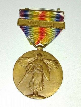 Wwi Us Navy Victory Medal W/ Overseas Bar Clasp