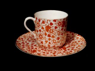 Vintage Chintz Porcelain Demitasse Cup & Saucer Orange Floral Gold Trim England