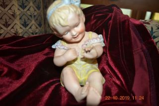 Adorable Vtg Bisque Piano Baby Girl Figurine Hand Painted Great Cond.  23/113