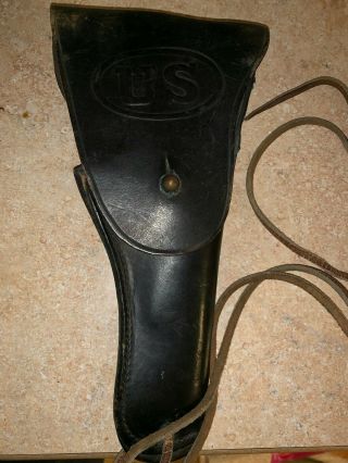 WW1 US Army Leather Pistol Holster with Belt Cavalry Mark & Initials - Officer ' s? 2