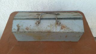 Vintage Industrial Metal Tool Box Fold Over Lid With Tray 21 " X 8.  5 " X 7.  5 "