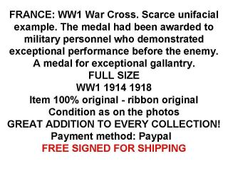 France WW1 War Cross Croix Guerre Military Medal French WWI Decoration UNIFACIAL 3