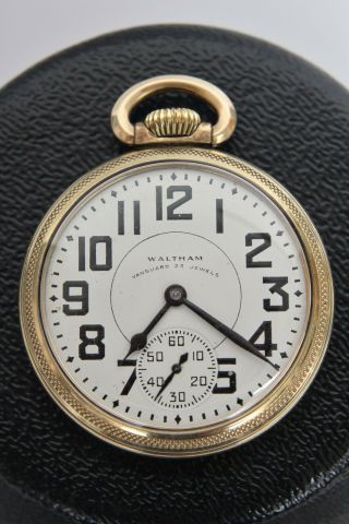 10k Gold Fill 1948 Vintage Waltham Vanguard 23 Jewels 16s Open Face Pocket Watch