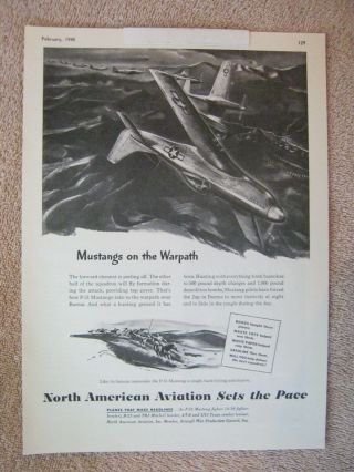 Vintage 1945 Wwii North American Aviation P - 51 Mustang Fighter Aircraft Print Ad