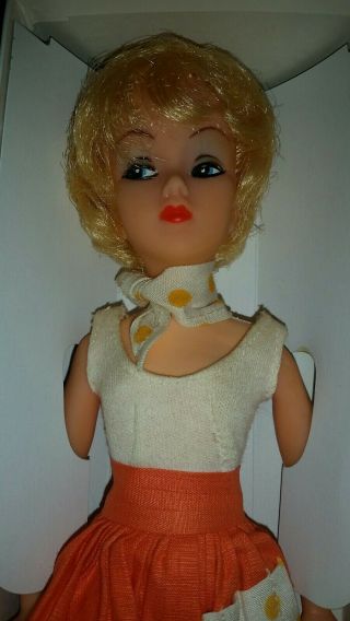 Vintage Tina Cassini Platinum Doll In Orange/polka Dot Pocket Skirt & Ecru Top