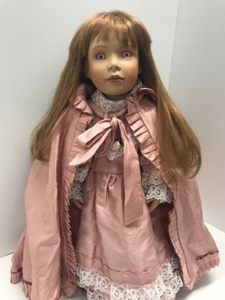 Maryanne Oldenburg Bisque Artist Doll Pink Eyes Victorian Dress Cape 14” Tall