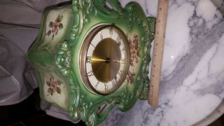 Antique Ansonia " Trail " Porcelain Mantle Clock Has Key And Pendulum