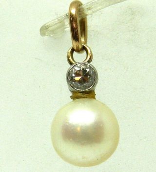 Delicate Antique 18k Gold With Diamond And Cultured Sea Pearl Pendant