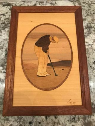 Vintage Hudson River Wood Framed Marquetry Artist Inlay Mr.  Putter Picture Nelson
