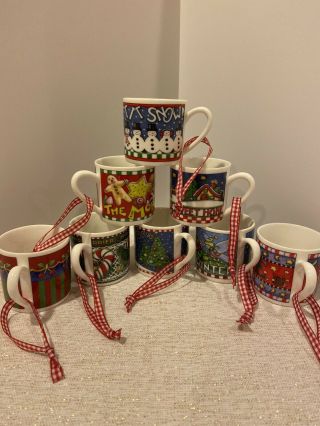 Mary Engelbreit Miniature Christmas Mug Ornaments (set Of 8)