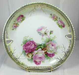 Antique Pk Selisia Hand Painted Floral Cabinet Display Plate Circa 1914 - 1922