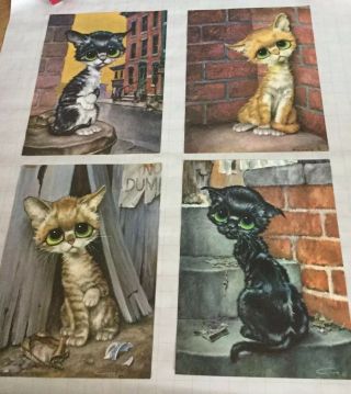 Full Set 4 Vintage Litho Gig Print Pity Kitty Big Eyes City Cat Unframed 10x14