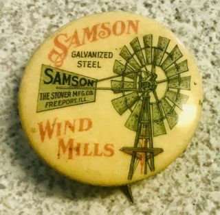 Near,  Vintage,  Samson Wind Mills,  Freeport,  Illinois,  Pinback