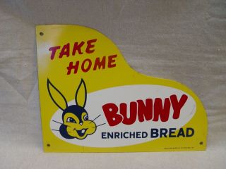 Vintage 2 Sided Take Home Bunny Bread Metal Door Kicker Advertising Sign