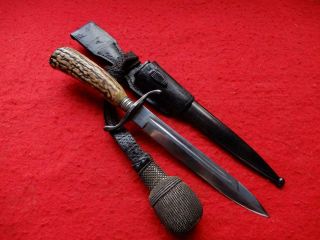 Wwi - Wwii German Trench Stag Handled Fighting Knife