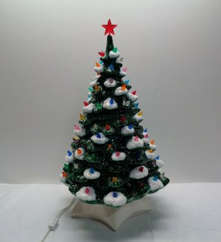 Vintage 22 " Flocked Holland Mold Green Ceramic Christmas Tree & Colored Bulbs