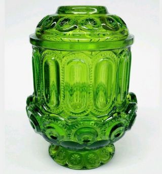 Vintage Le Smith Moon And Stars Green Glass Candle Holder Fairy Lamp Light