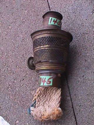 Signed Antique Solid Brass Kerosene Oil 2 In.  Thread Lamp Burner Parts,  Wick 145