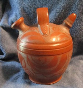 Vintage Mexican Pottery Drinking Pitcher W/2 Spouts Wedding Vase/water Jug