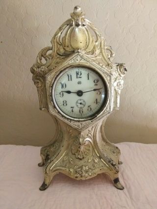 Antique Vtg Jennings Brothers Clock Art Nouveau Shabby Chic Wind Up Mantel