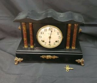Antique Waterbury Art Deco Mantle Clock Chime Pendulum W/ Key