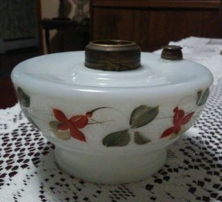 Vintage Antique Hand Painted Milk Glass Hanging Oil Lamp Bracket Font Look