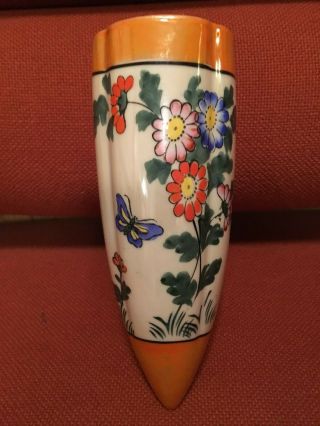 Vtg Lustreware Iridescent 8 " Floral/butterfly Wall Pocket Hand Painted - Japan