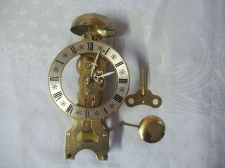 Vintage Hermle Skeleton Clock Movement Pendulum And Key