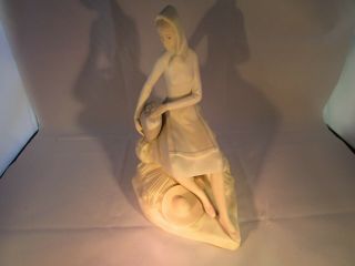 Vintage White Bisque Porcelain Female Figurine Made In Spain Lady Sitting Down