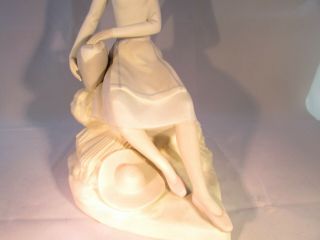 VINTAGE WHITE BISQUE PORCELAIN FEMALE FIGURINE MADE IN SPAIN LADY SITTING DOWN 3
