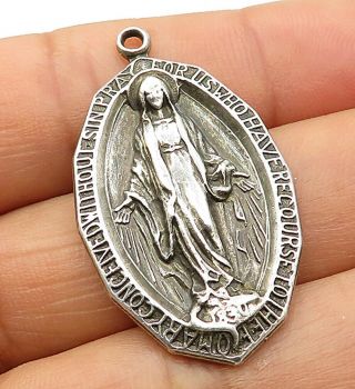 925 Sterling Silver - Vintage Virgin Mary Designed Pendant - P4165