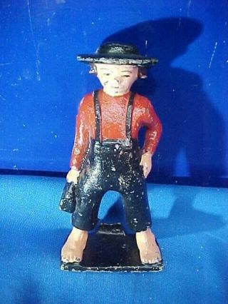 Vintage Amish Boy Figural Cast Iron Bottle Opener W Orig Paint