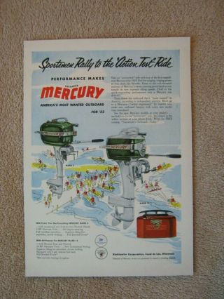 Vintage 1953 Mercury Mark 5 15 Outboard Boat Motors Action Test Ride Print Ad