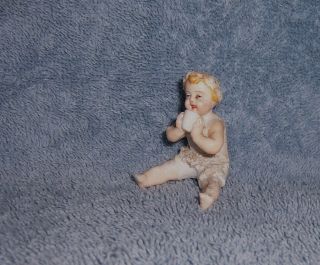 Antique Vintage German Porcelain Dresden? Doll House Dollhouse Baby Holding Cup 2