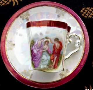 Antique Demitasse Mythological Victoria Austria Cup & Saucer Set Teacup Maidens