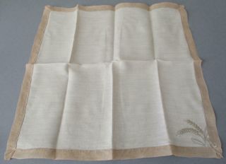 Set 7 Vintage MARGHAB Hand Embroidered LINEN,  Organdy Napkins WHEAT Madeira 3